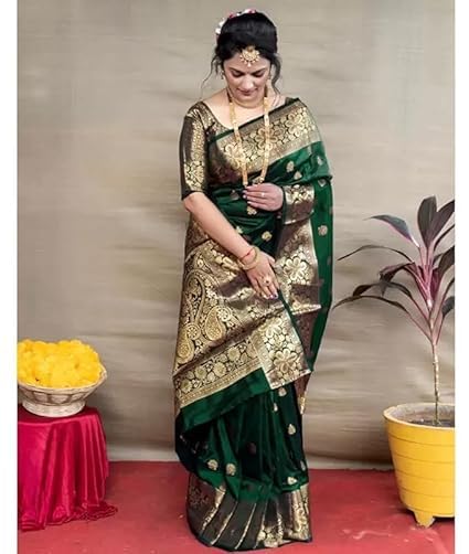 Cresora Junction Women's Pure Kanjivaram Silk Saree in Soft Banarasi Style for Wedding with Blouse Piece