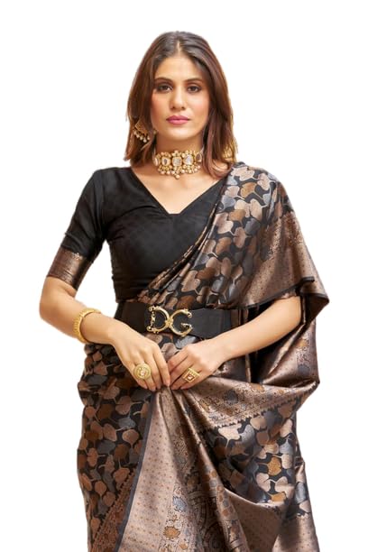 SAREVIA Women’s Kanjivaram Silk Saree with Elegant Zari Weaving and Matching Blouse Piece