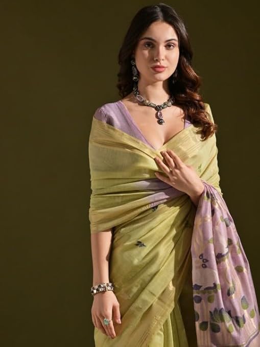 VARUNA TEXTILES Woven Zari Cotton Muga Saree | Traditional Soft Lightweight Saree for Festivals & Parties