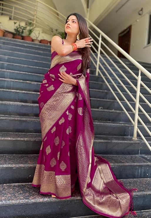 Cresta Vogue Women's Kanjivaram Art Silk Saree in Banarasi Style with Blouse Piece for Wedding (Pari122-51)