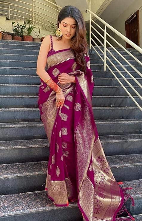 Cresta Vogue Women's Kanjivaram Art Silk Saree in Banarasi Style with Blouse Piece for Wedding (Pari122-51)