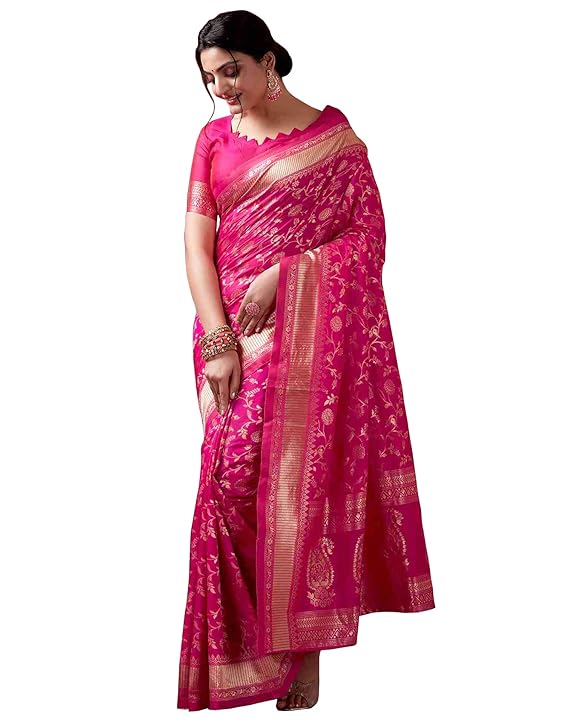 SYNORA Women's Banarasi Silk Jacquard Saree with Blouse Piece, Soft Kanjivaram Party Wear Saree 2025