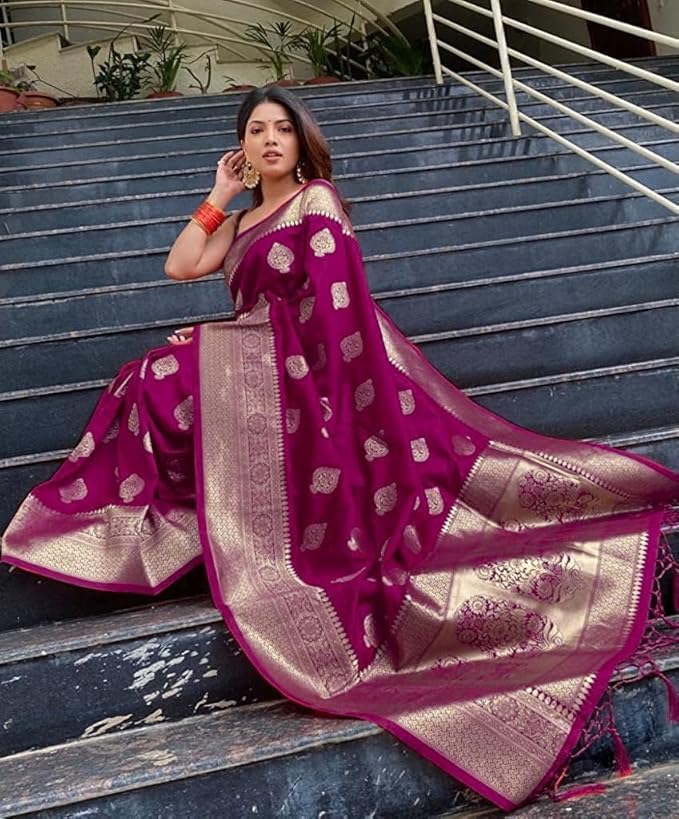 Cresta Vogue Women's Kanjivaram Art Silk Saree in Banarasi Style with Blouse Piece for Wedding (Pari122-51)