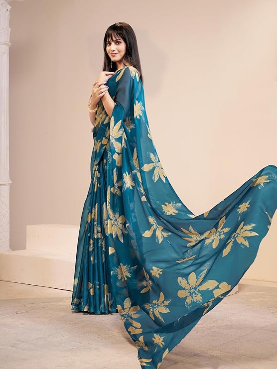 Grace Viona Women’s Elegant Floral Print Nara Chiffon Saree – Lightweight & Stylish Saree 59599