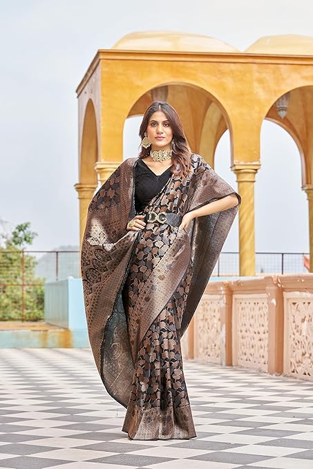 SAREVIA Women’s Kanjivaram Silk Saree with Elegant Zari Weaving and Matching Blouse Piece