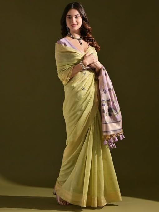 VARUNA TEXTILES Woven Zari Cotton Muga Saree | Traditional Soft Lightweight Saree for Festivals & Parties