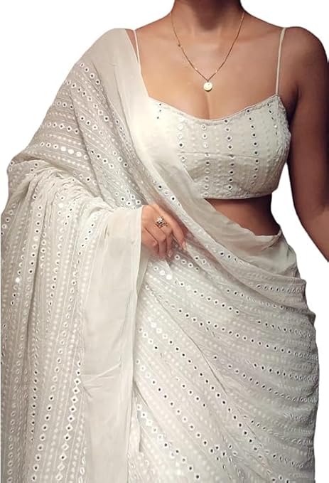 Flariza Women's Elegant Georgette Saree with Blouse Featuring Intricate Thread and Sequin Work