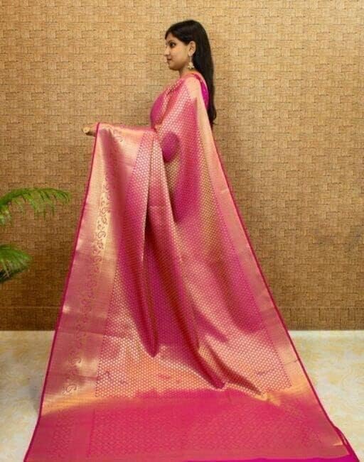SAREVIA Women's Kanjivaram Soft Silk Saree with Matching Blouse Piece for Elegant Traditional Wear