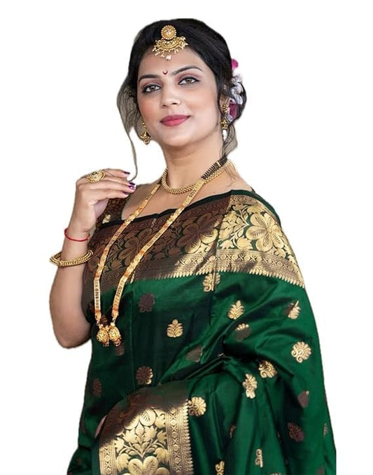 Cresora Junction Women's Pure Kanjivaram Silk Saree in Soft Banarasi Style for Wedding with Blouse Piece