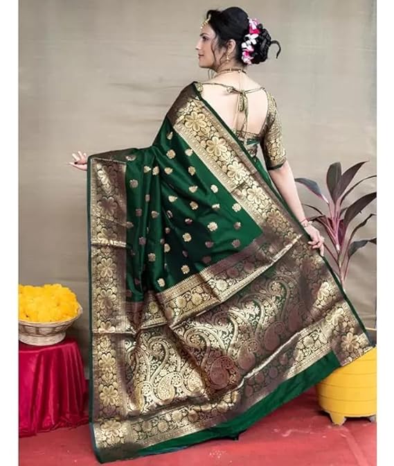 Cresora Junction Women's Pure Kanjivaram Silk Saree in Soft Banarasi Style for Wedding with Blouse Piece
