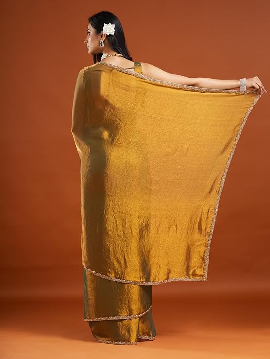 LUNORIA Women's Elegant Chiffon Two Tone Saree with Matching Blouse Piece for Party & Festive Wear