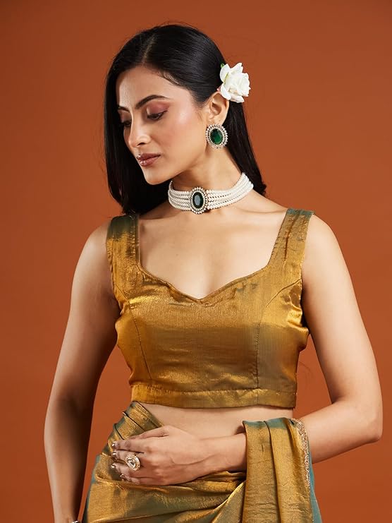 LUNORIA Women's Elegant Chiffon Two Tone Saree with Matching Blouse Piece for Party & Festive Wear