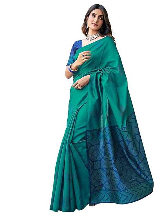 SAVIRA Women's Banarasi Silk Jacquard Saree with Unstitched Matching Blouse Piece for Festive Wear