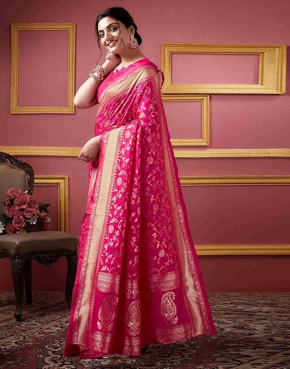 SYNORA Women's Banarasi Silk Jacquard Saree with Blouse Piece, Soft Kanjivaram Party Wear Saree 2025
