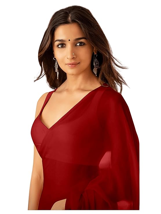 Siyora Women's Elegant Plain Pure Georgette Saree with Unstitched Blouse Piece Inspired by Bollywood Style