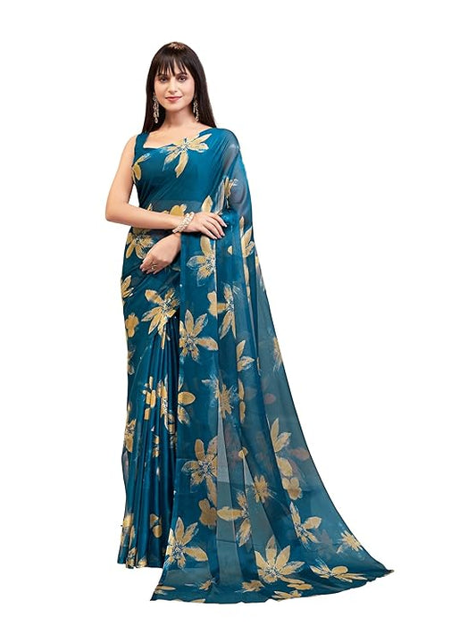 Grace Viona Women’s Elegant Floral Print Nara Chiffon Saree – Lightweight & Stylish Saree 59599