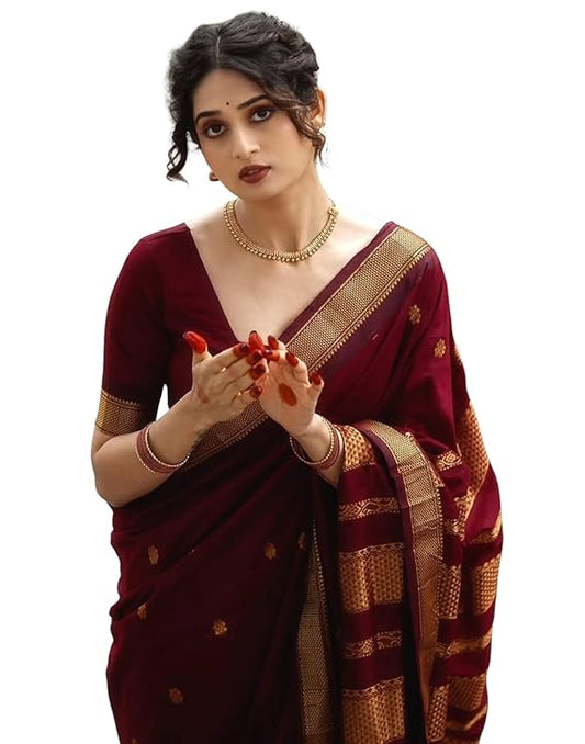 SERONA Women's Elegant Banarasi Silk Jacquard Saree with Unstitched Blouse Piece for Special Occasions