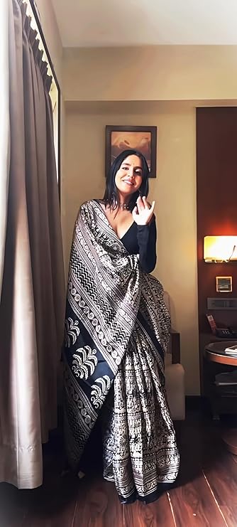Eleganzia Women's Silk Cotton Saree with Kalamkari Print and Matching Blouse Piece for Elegant Look