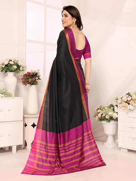 Viora Trends Women’s Kerala Silk Blend Saree with Matching Blouse Piece, Elegant Festive Wear, Free Size