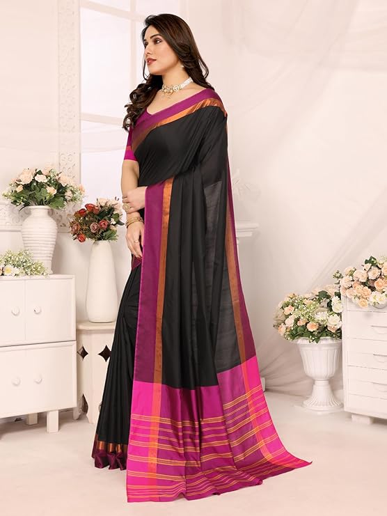 Viora Trends Women’s Kerala Silk Blend Saree with Matching Blouse Piece, Elegant Festive Wear, Free Size