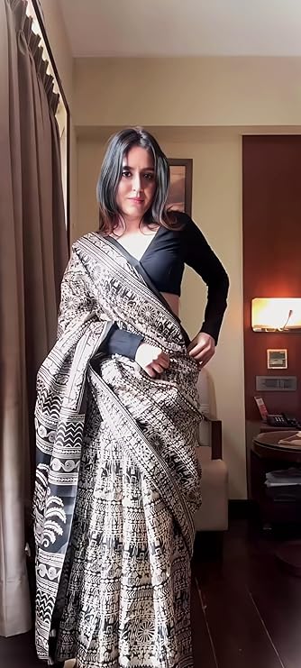 Eleganzia Women's Silk Cotton Saree with Kalamkari Print and Matching Blouse Piece for Elegant Look