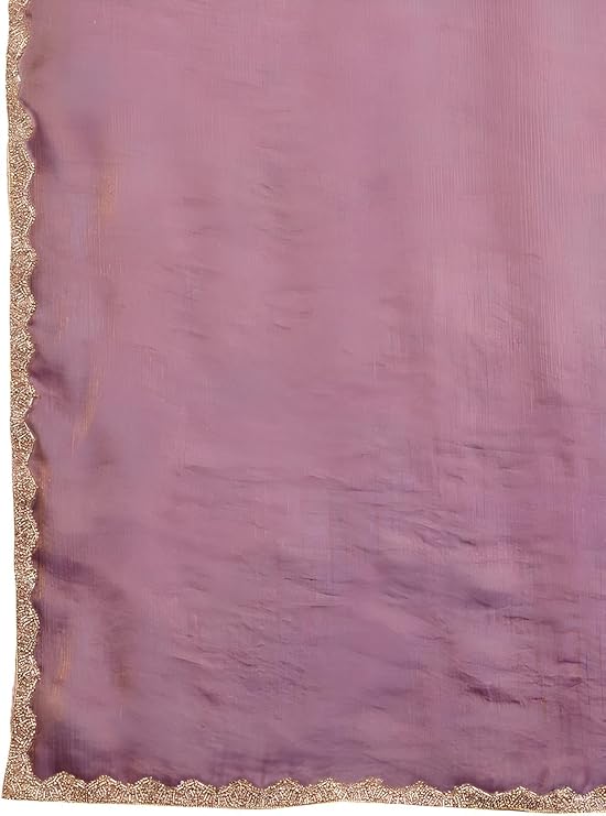 Silviera Women's Elegant Zimmy Choo Fandy Silk Saree with Handwork Lace Border & Unstitched Blouse