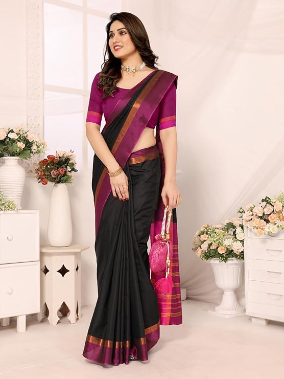 Viora Trends Women’s Kerala Silk Blend Saree with Matching Blouse Piece, Elegant Festive Wear, Free Size