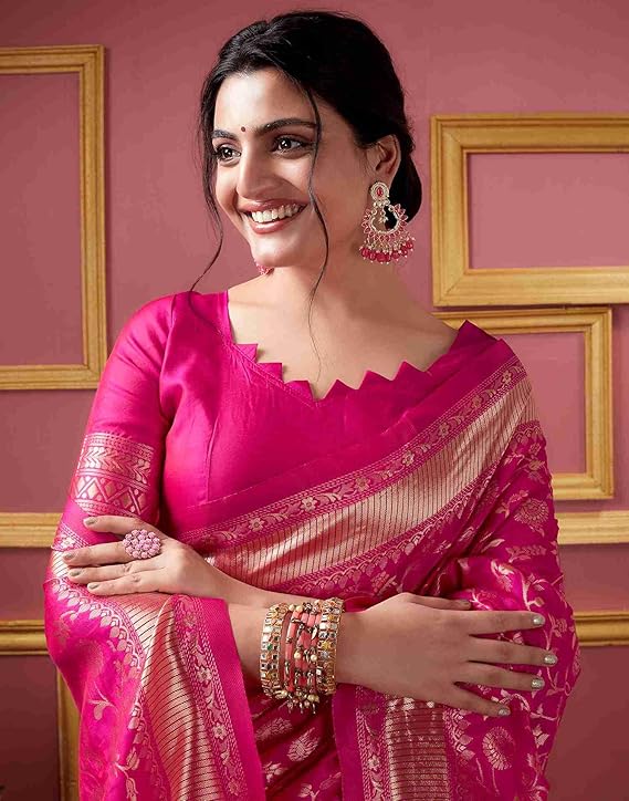 SYNORA Women's Banarasi Silk Jacquard Saree with Blouse Piece, Soft Kanjivaram Party Wear Saree 2025