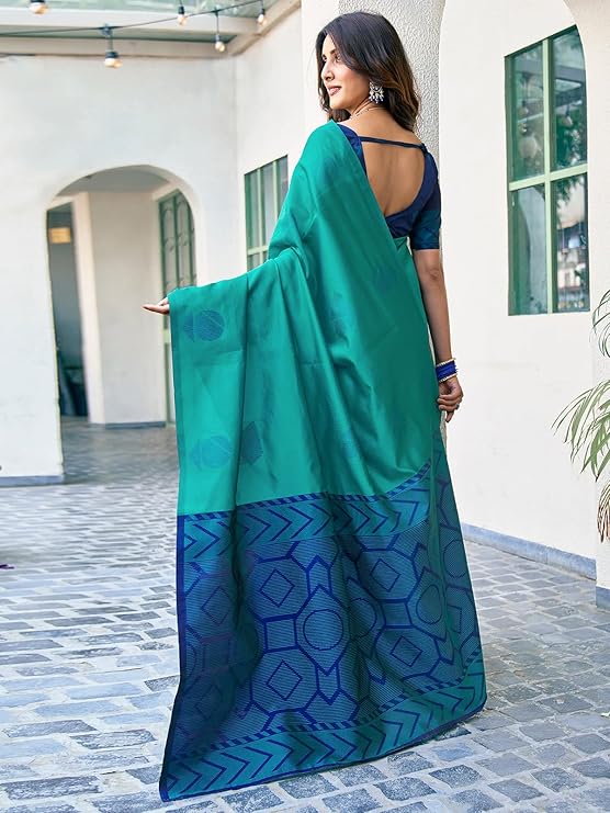 SAVIRA Women's Banarasi Silk Jacquard Saree with Unstitched Matching Blouse Piece for Festive Wear