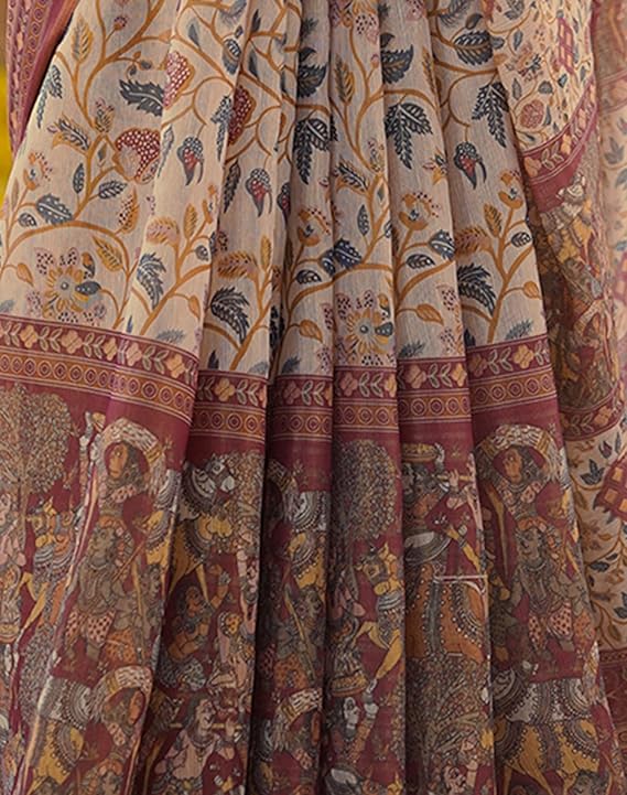 Women's Cotton Linen Printed Handloom Saree with Unstitched Blouse Piece for Elegant Look