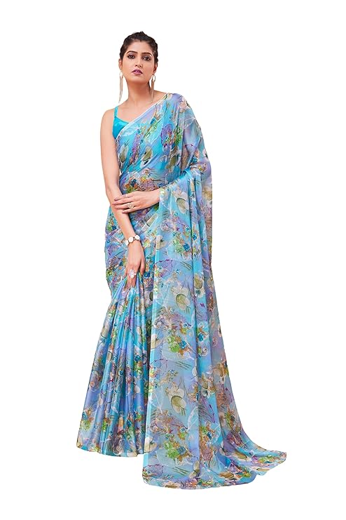 Glevara Chiffon Saree with Elegant Floral Print, Lightweight Fabric, Stylish Ethnic Wear for Women