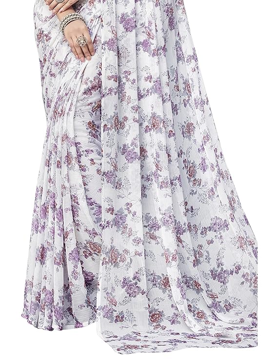 Weyora Women's Elegant Floral Printed Georgette Saree with Unstitched Matching Blouse Piece