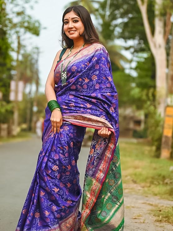EthnicJunction Women's Purple Silk Woven Saree With Blouse Piece
