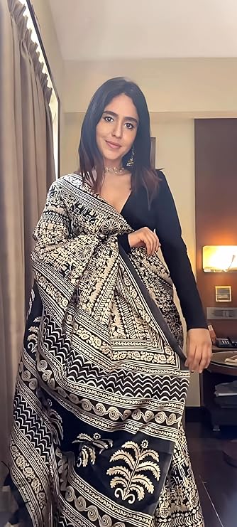 Eleganzia Women's Silk Cotton Saree with Kalamkari Print and Matching Blouse Piece for Elegant Look