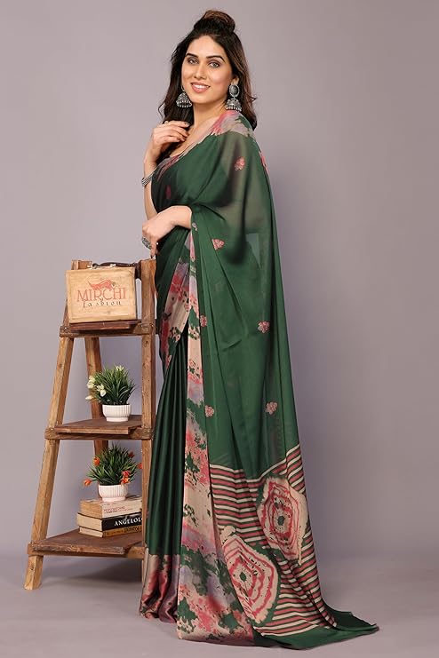 MAYURA STYLE Women's Chiffon Saree with Elegant Tie Dye Print and Matching Blouse Piece for All Occasions