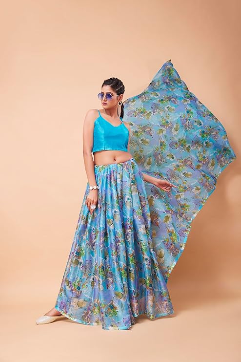 Glevara Chiffon Saree with Elegant Floral Print, Lightweight Fabric, Stylish Ethnic Wear for Women