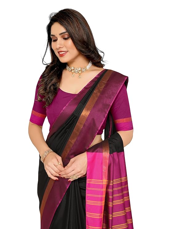 Viora Trends Women’s Kerala Silk Blend Saree with Matching Blouse Piece, Elegant Festive Wear, Free Size