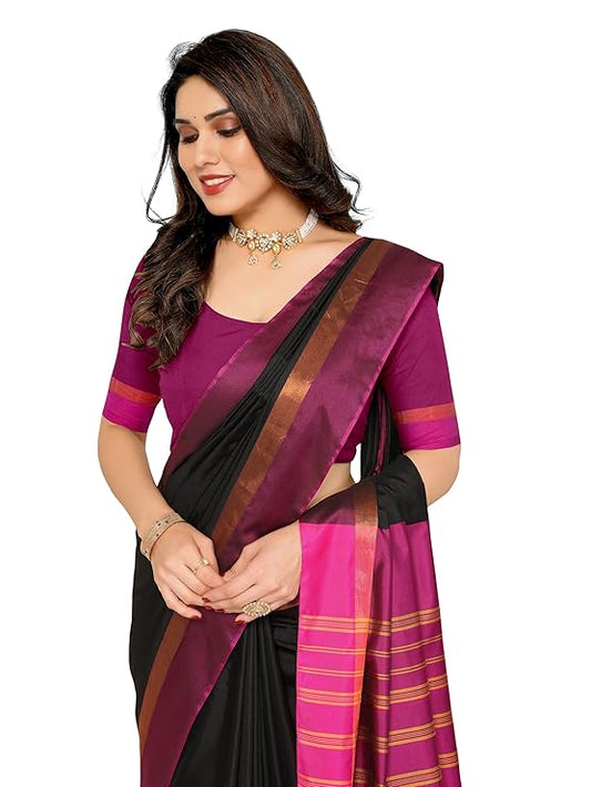 Viora Trends Women’s Kerala Silk Blend Saree with Matching Blouse Piece, Elegant Festive Wear, Free Size