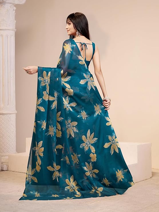 Grace Viona Women’s Elegant Floral Print Nara Chiffon Saree – Lightweight & Stylish Saree 59599
