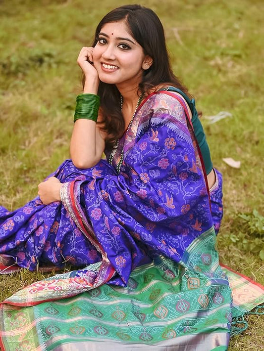 EthnicJunction Women's Purple Silk Woven Saree With Blouse Piece